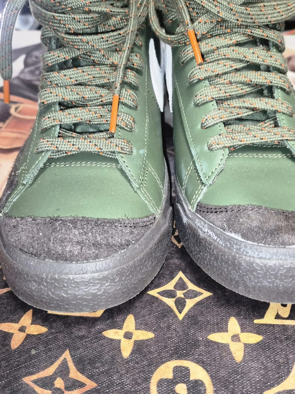 Nike Kids Olive Green and Orange High-Top Sneakers